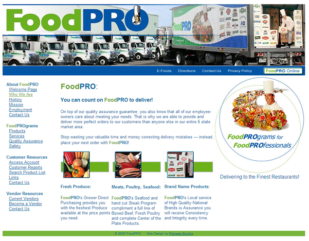 screenshot of wholesale foods site designed by Lauren Brush