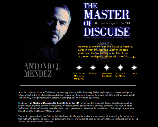screenshot of site designed by Lauren Brush to promote book Master of Disguise